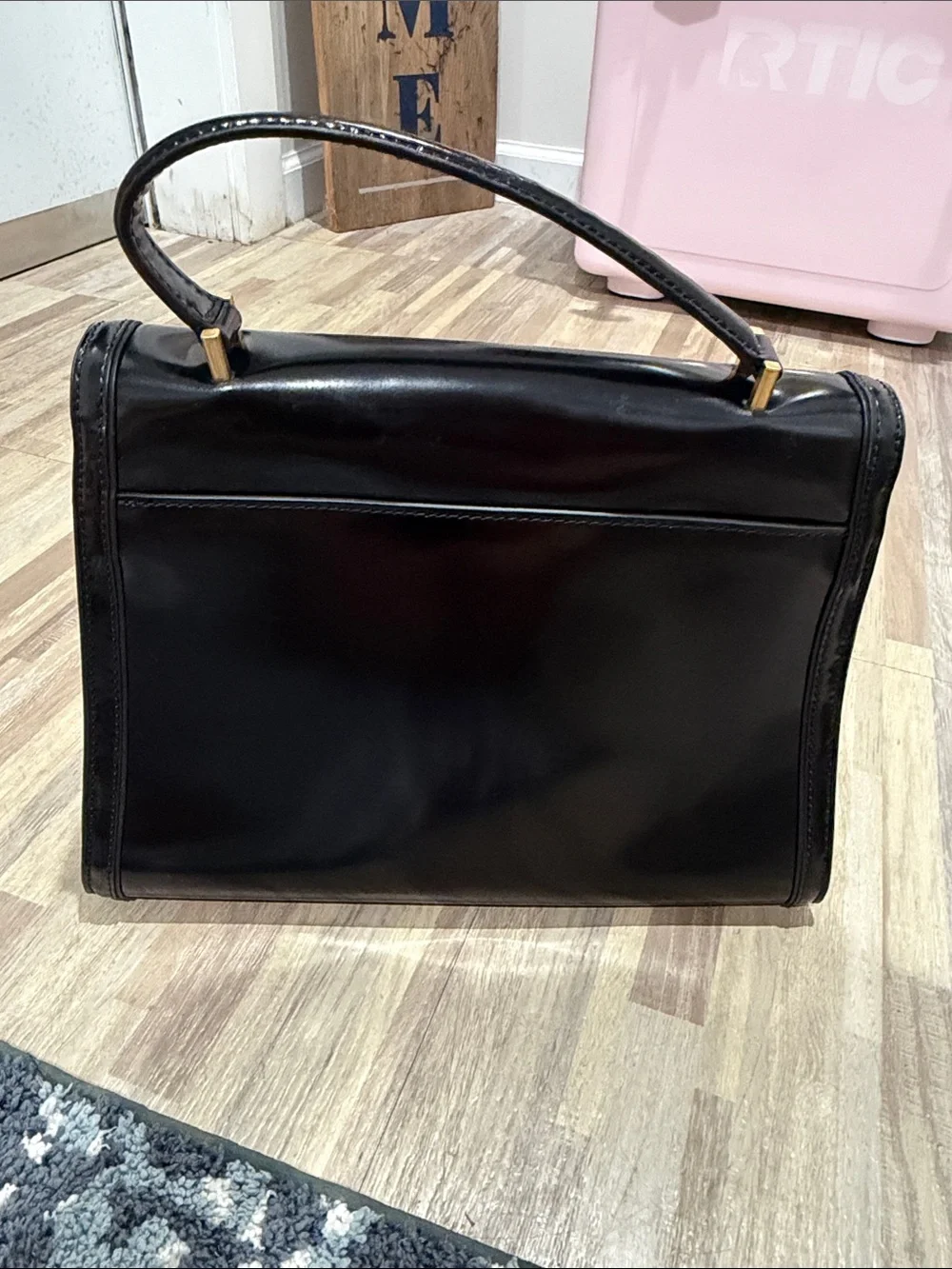 Tory Burch Structured Black Leather Top-Handle Satchel with Gold-Tone Lock